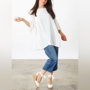 Bryn Walker Diego Tunic NWT Cream Linen Relaxed-Fit Ruffled Sleeves Generous S